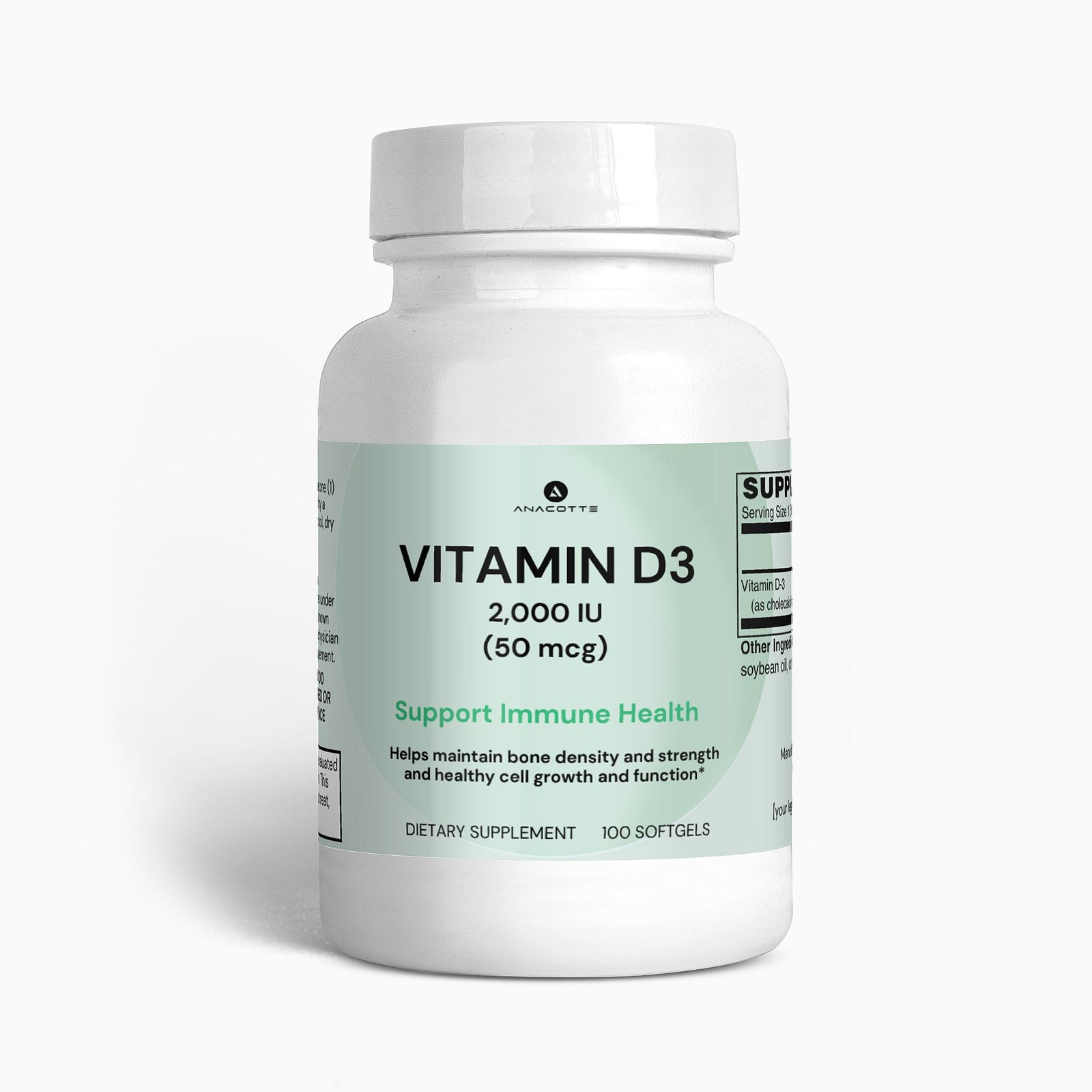 Anacotte's Vitamin D3 - Boost Your Health - 2,000 IU Supplements